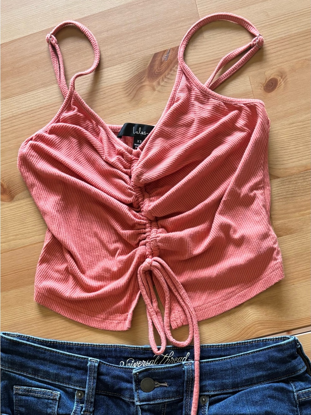 Lulu's Coral Ruched Tie-Front Cami